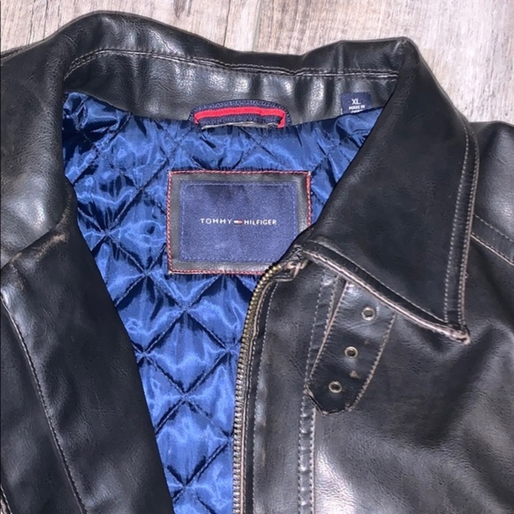 Tommy Hilfiger dark brown leather bomber jacket xl - Picture 4 of 5